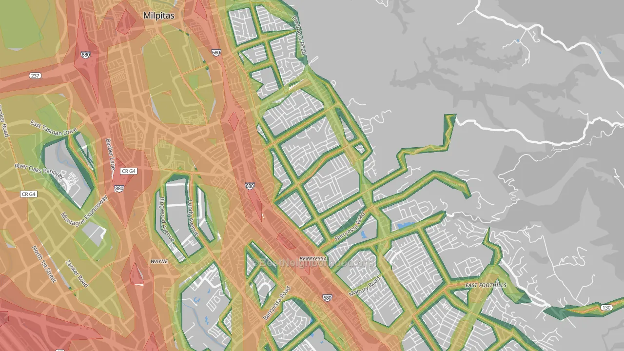 Berryessa, San Jose, CA Map of Noise Levels in Berryessa