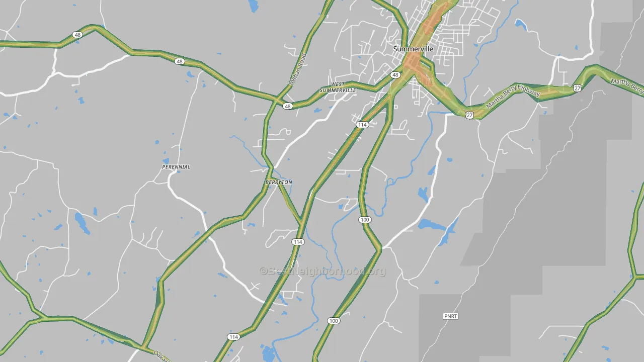 Berryton, GA Map of Noise Levels in Berryton