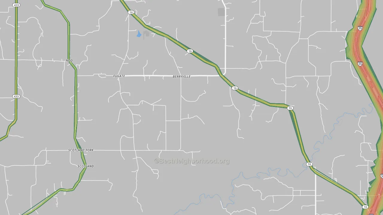 Berryville, MS Map of Noise Levels in Berryville
