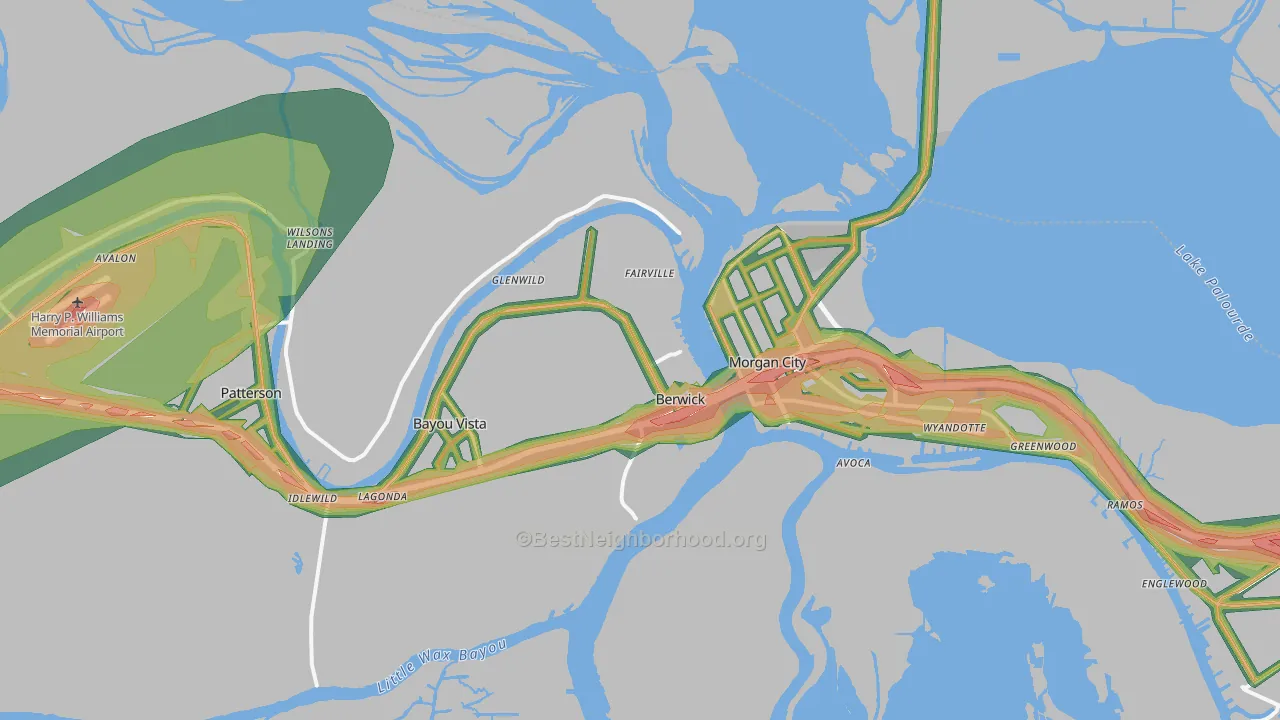 Berwick, LA Map of Noise Levels in Berwick