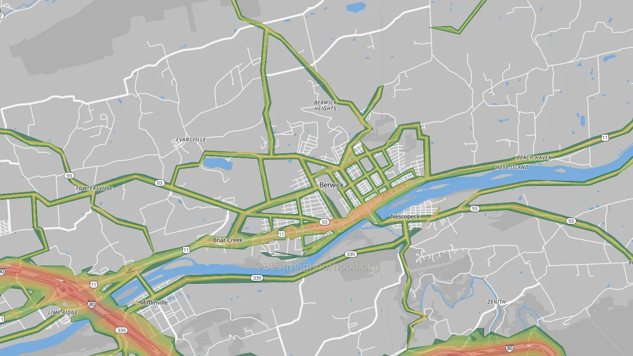 Berwick, PA Map of Noise Levels in Berwick