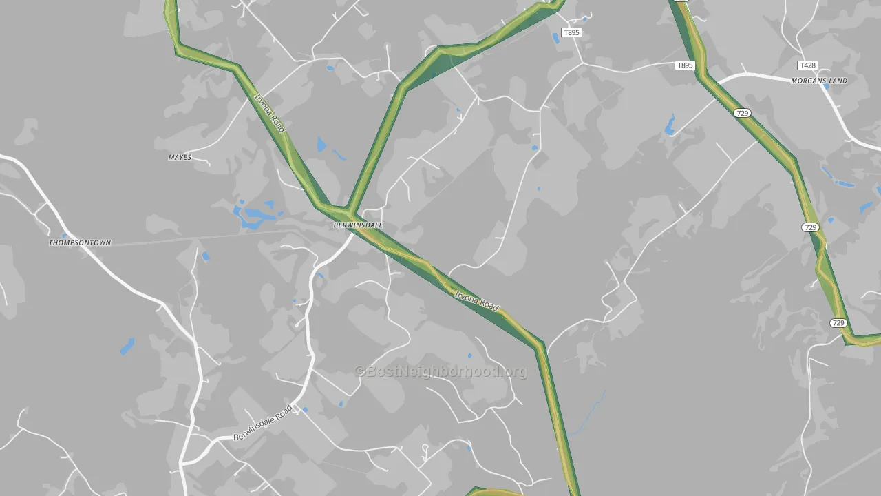 Berwinsdale, PA Map of Noise Levels in Berwinsdale