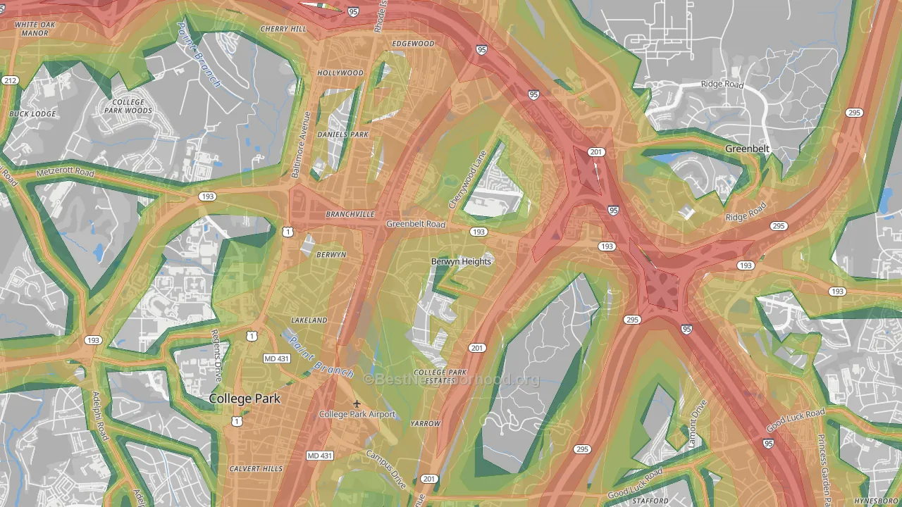 Berwyn Heights, MD Map of Noise Levels in Berwyn Heights