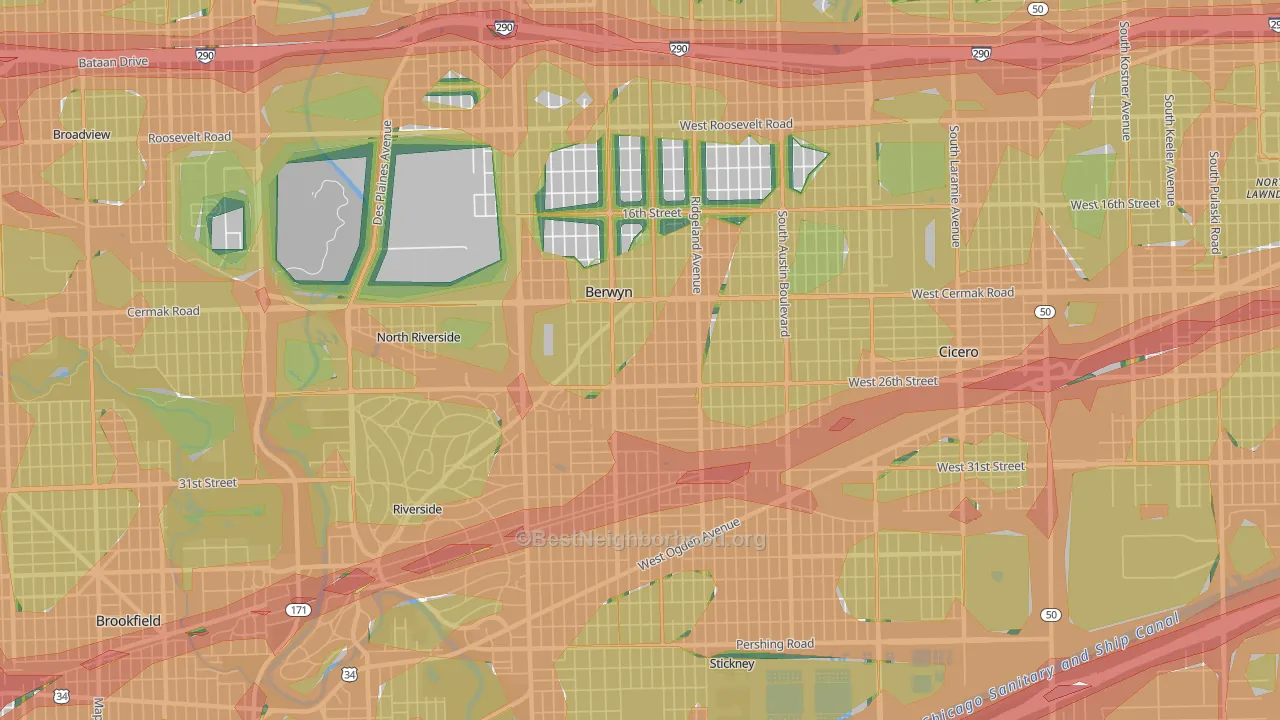 Berwyn, IL Map of Noise Levels in Berwyn