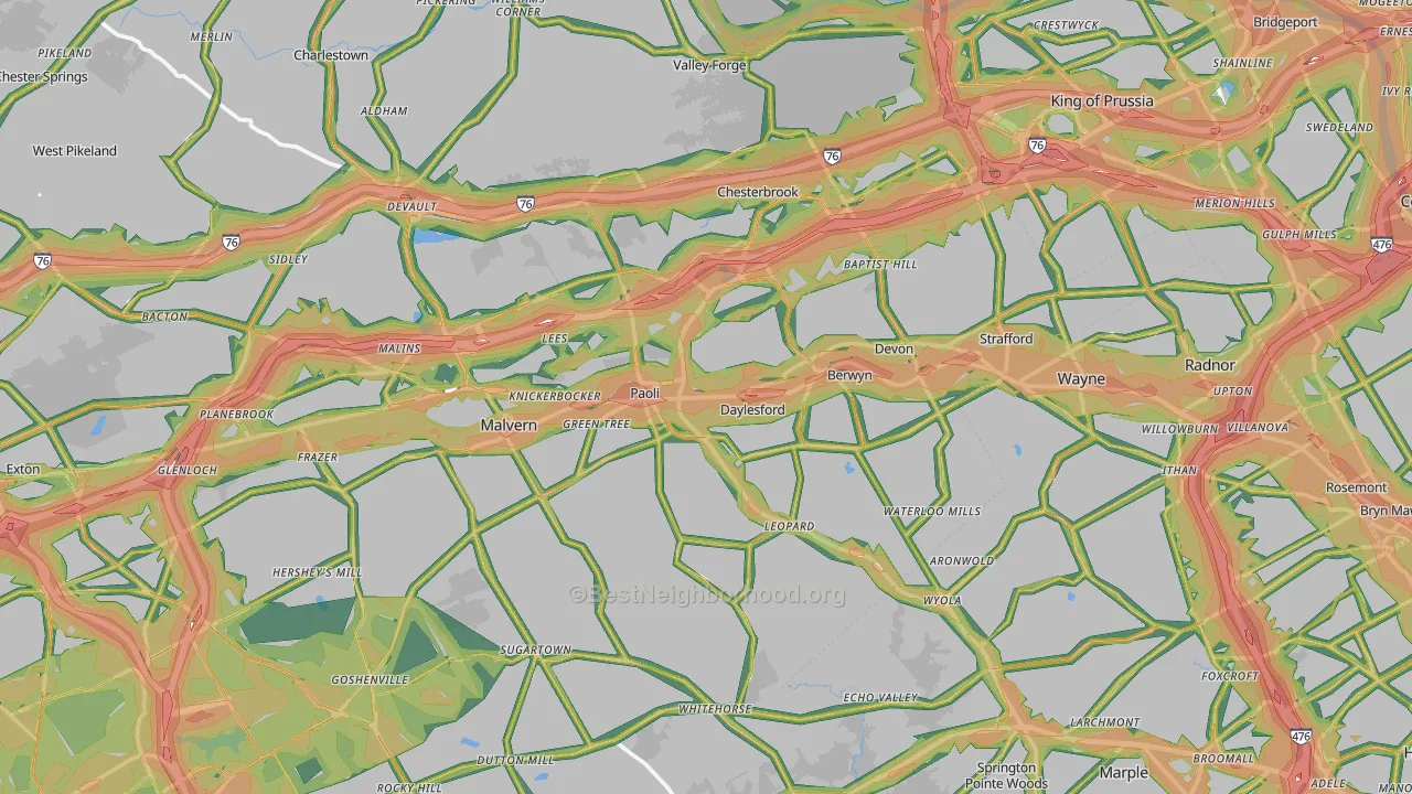 Berwyn, PA Map of Noise Levels in Berwyn