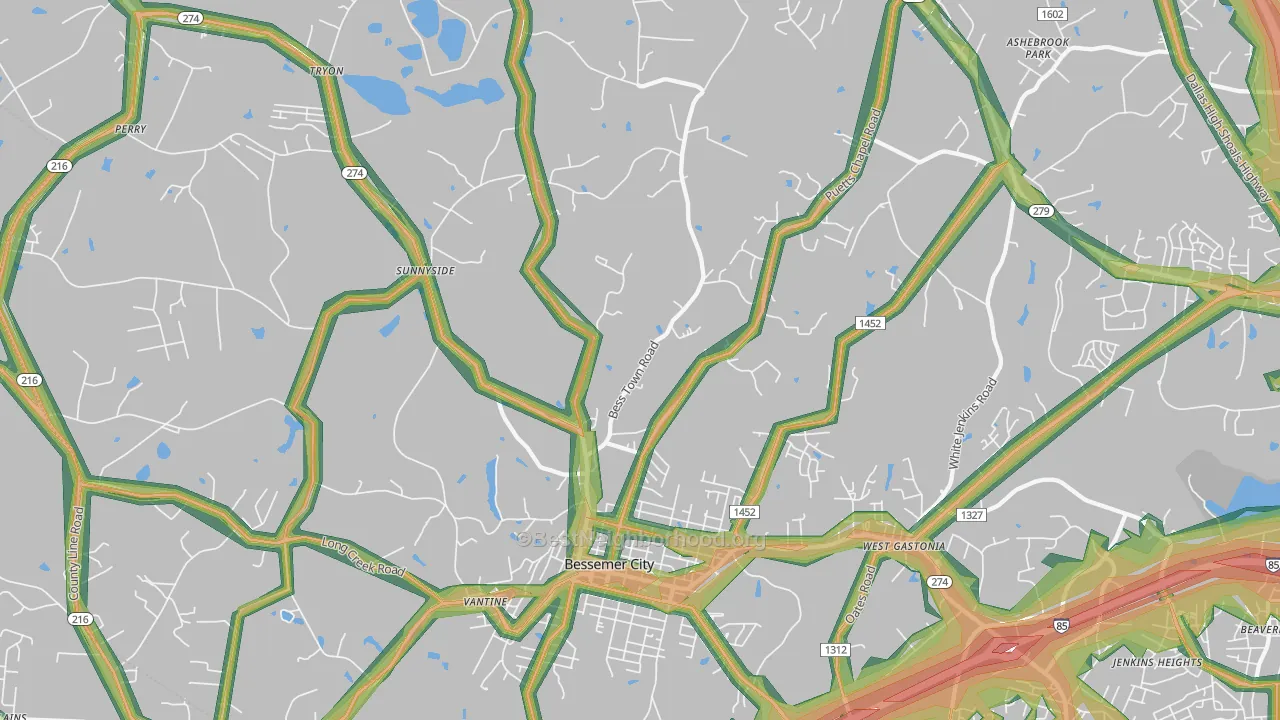 Bessemer City, NC Map of Noise Levels in Bessemer City