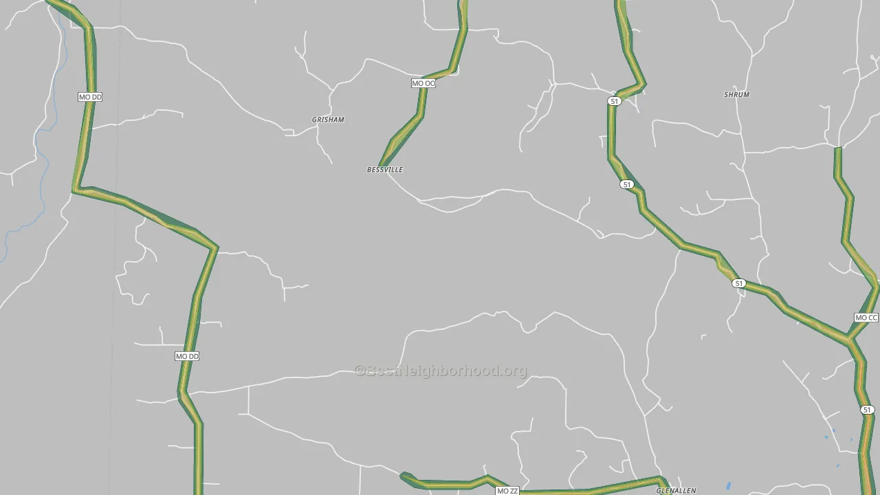 Bessville, MO Map of Noise Levels in Bessville