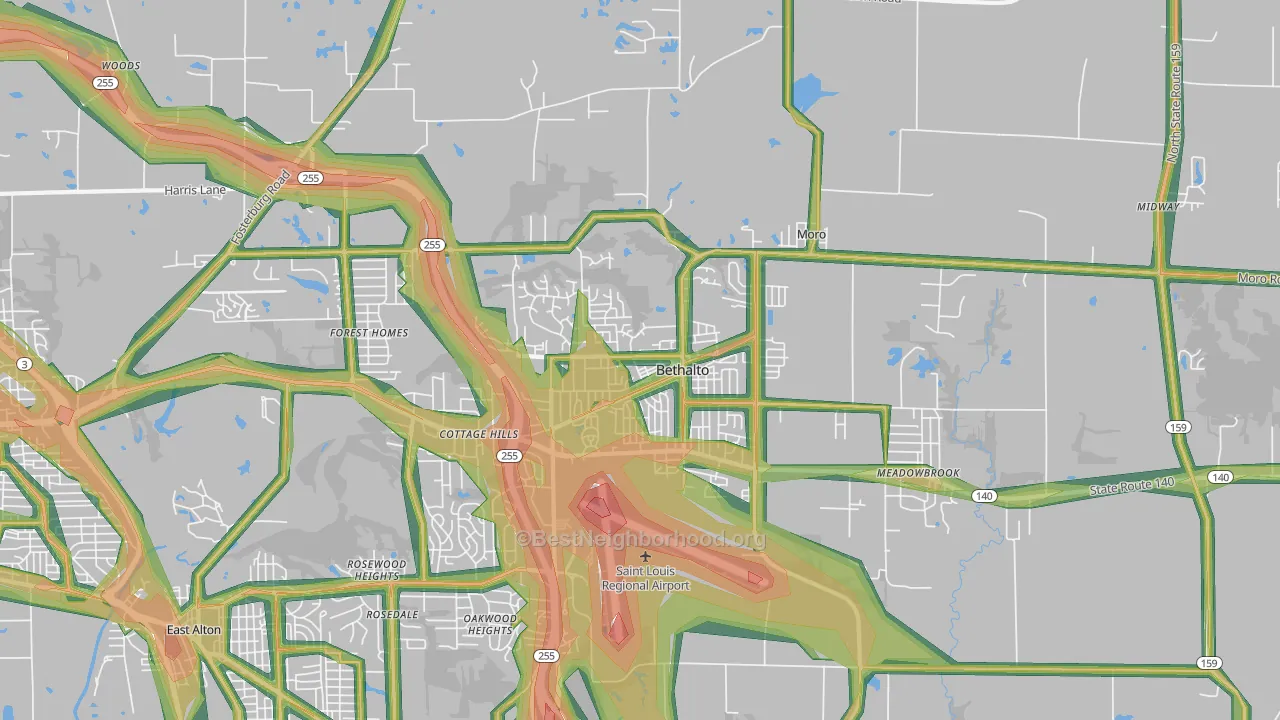 Bethalto, IL Map of Noise Levels in Bethalto