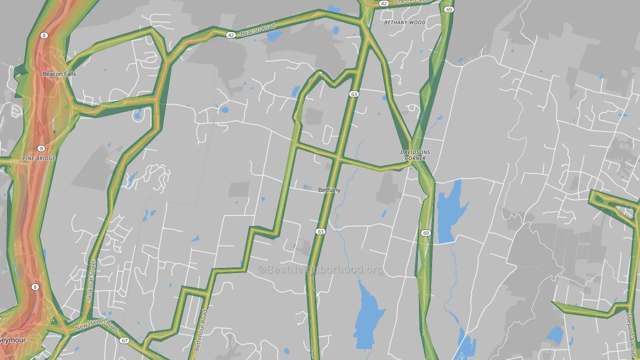Bethany, CT Map of Noise Levels in Bethany