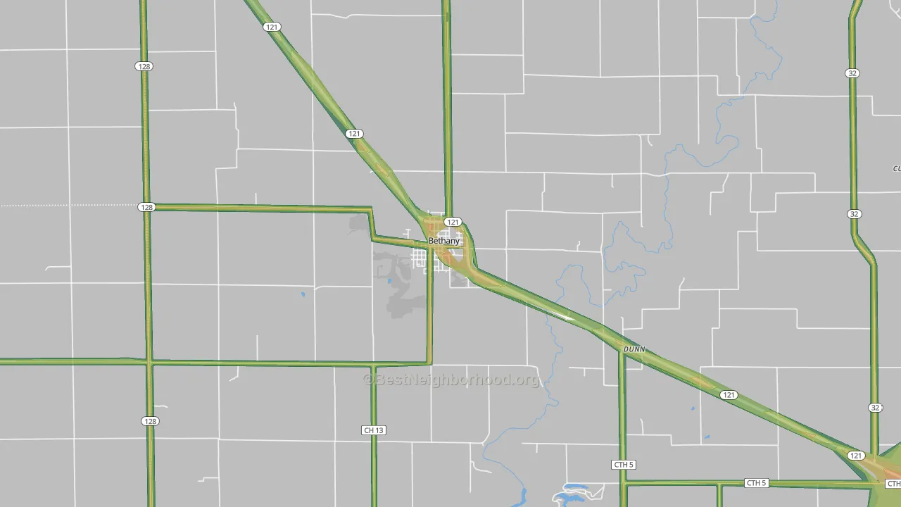 Bethany, IL Map of Noise Levels in Bethany
