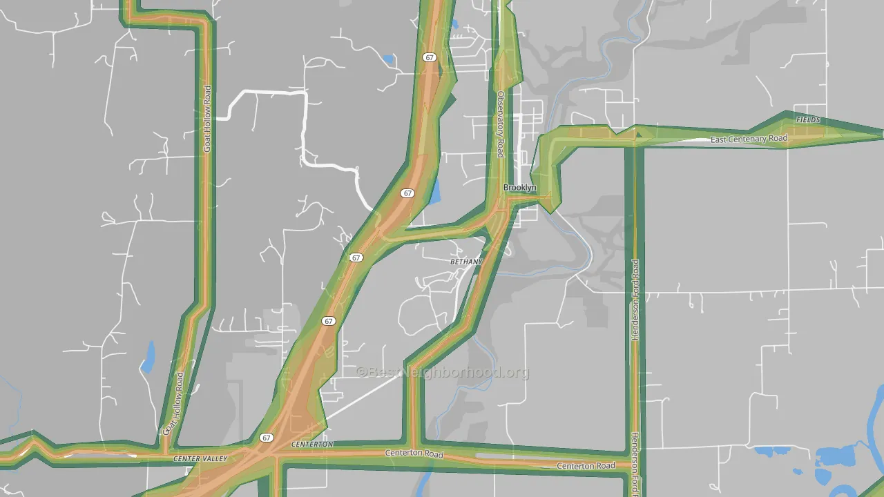 Bethany, IN Map of Noise Levels in Bethany