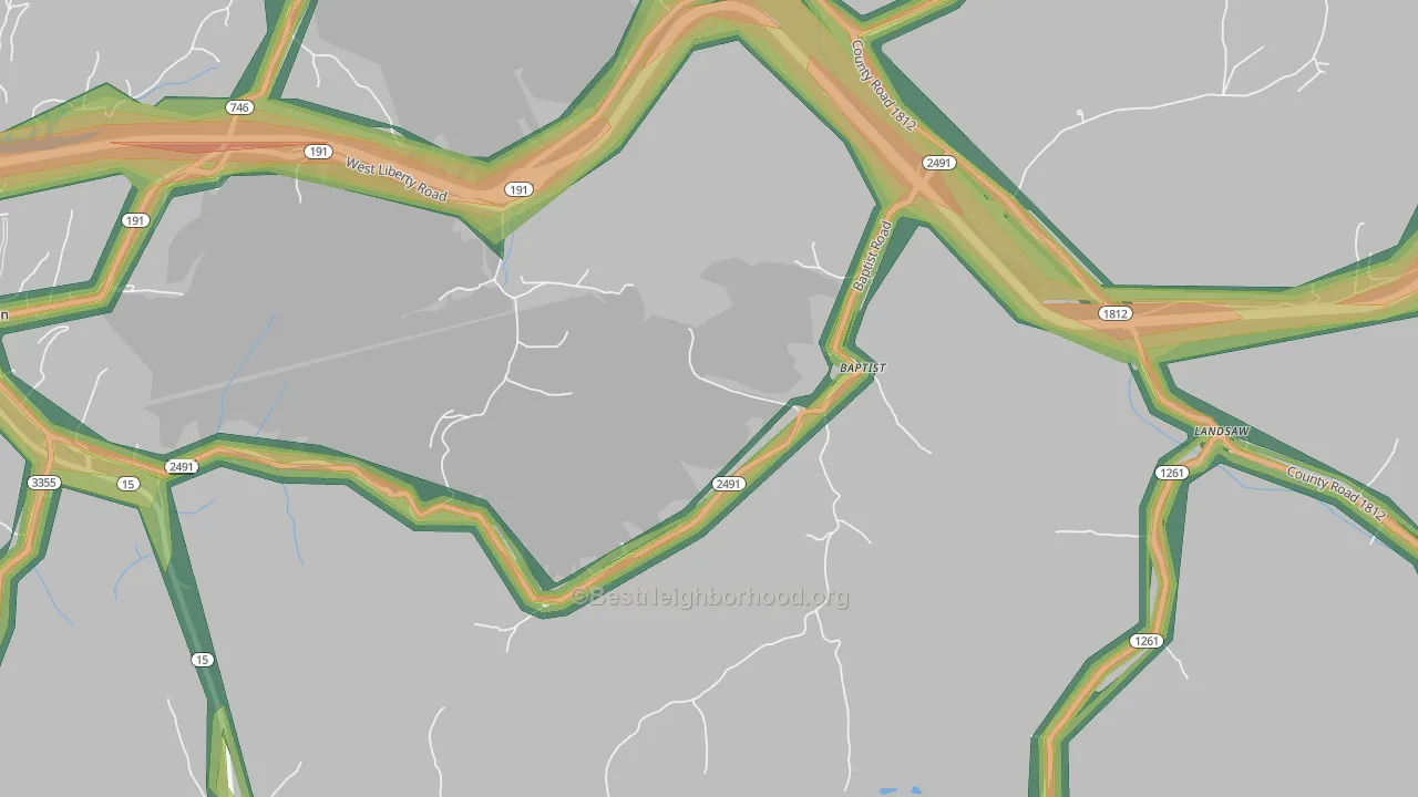 Bethany, KY Map of Noise Levels in Bethany