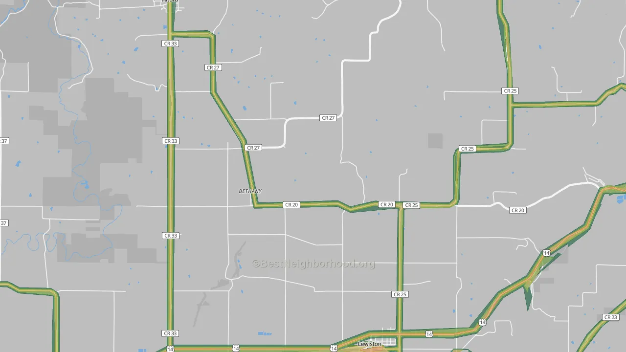 Bethany, MN Map of Noise Levels in Bethany