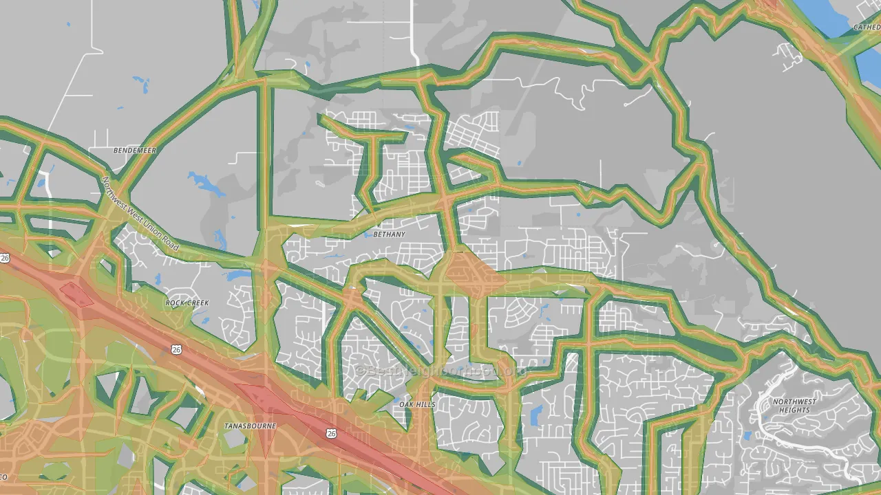 Bethany, OR Map of Noise Levels in Bethany