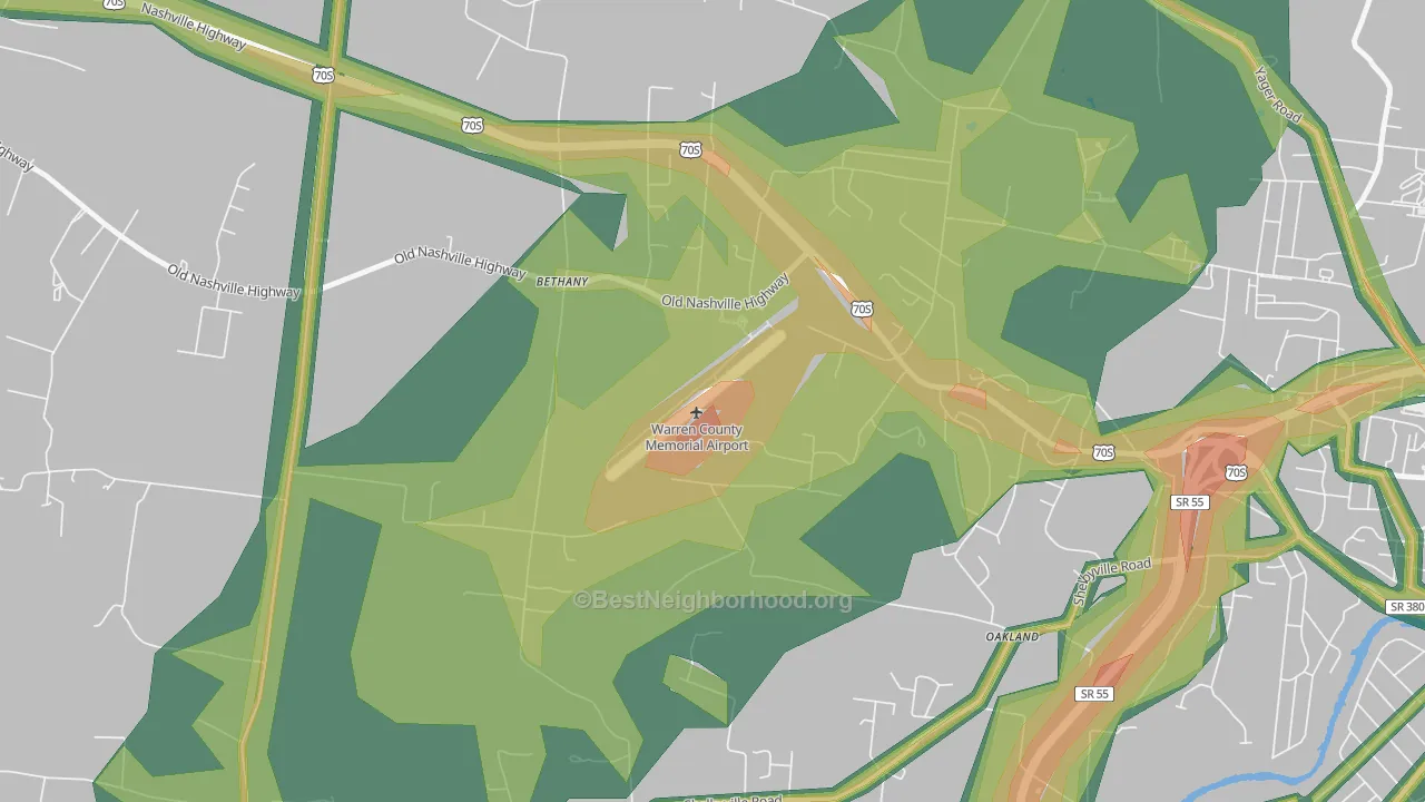 Bethany, TN Map of Noise Levels in Bethany