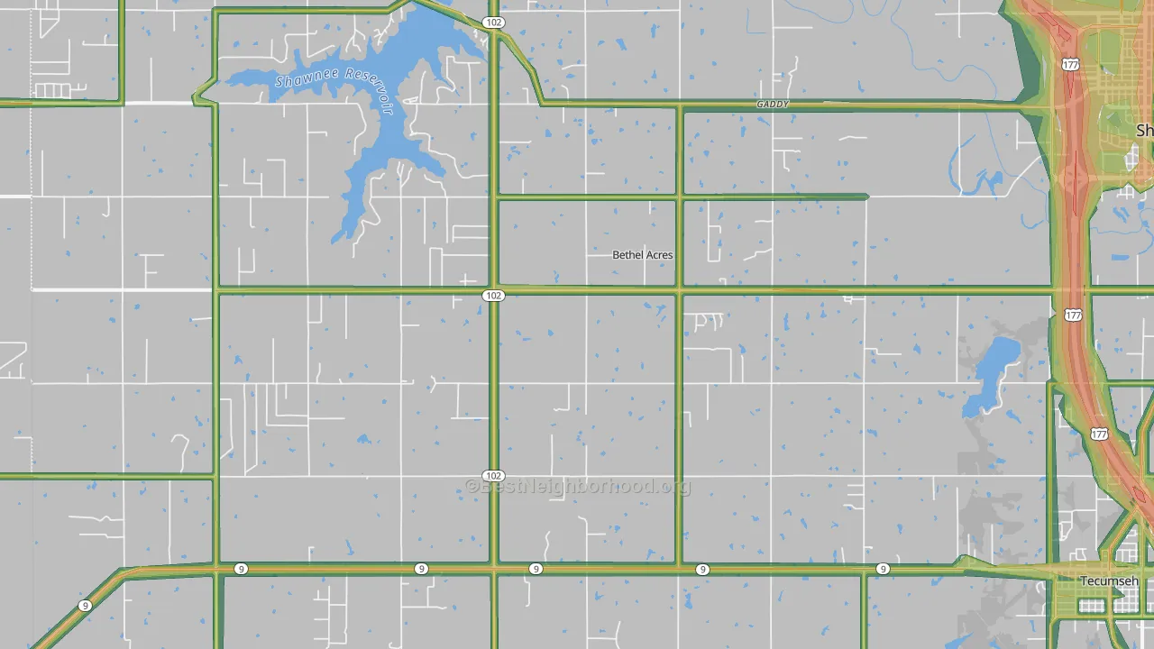 Bethel Acres, OK Map of Noise Levels in Bethel Acres