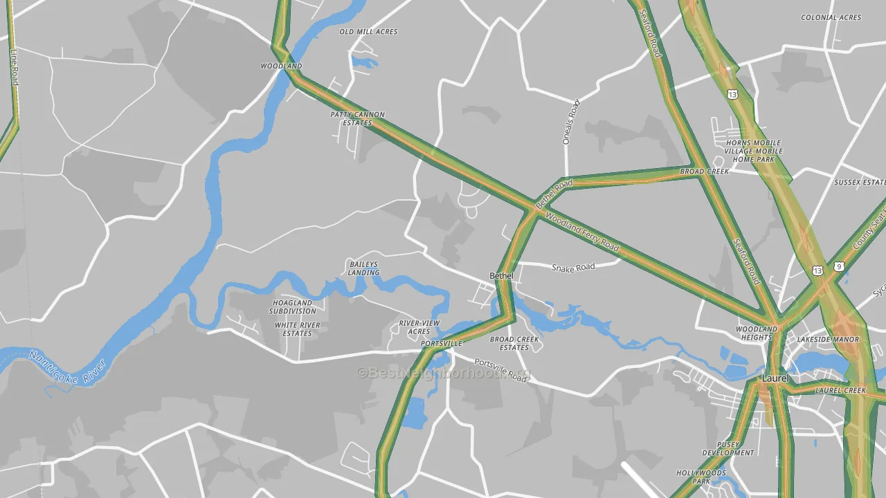 Bethel, DE Map of Noise Levels in Bethel