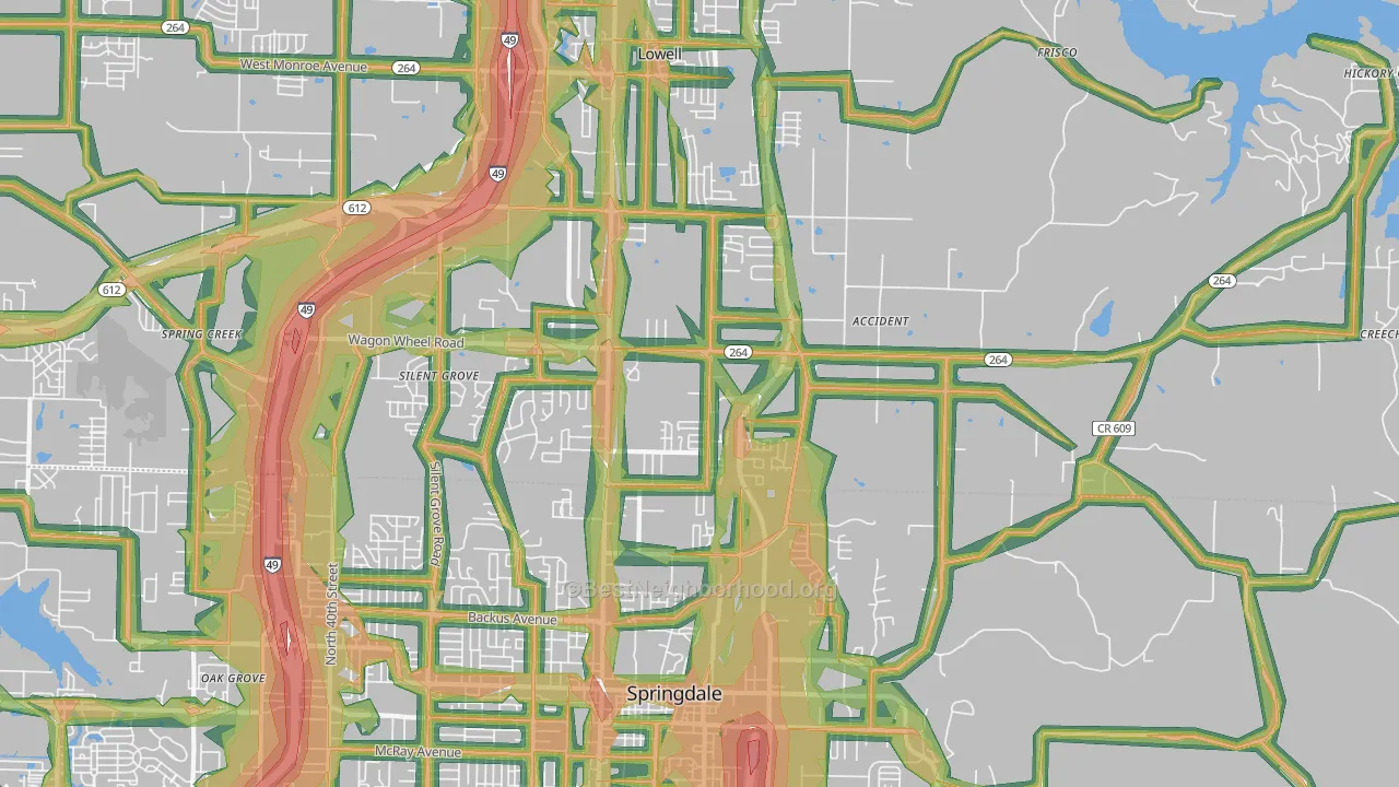 Bethel Heights, AR Map of Noise Levels in Bethel Heights