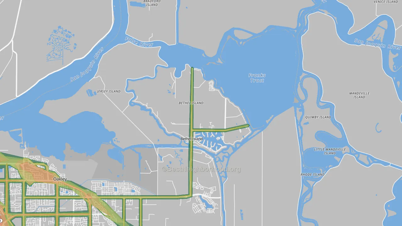 Bethel Island, CA Map of Noise Levels in Bethel Island