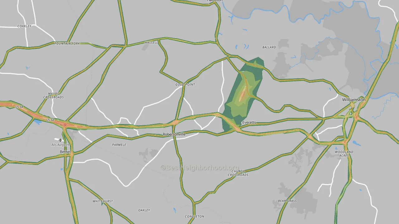 Bethel, NC Map of Noise Levels in Bethel