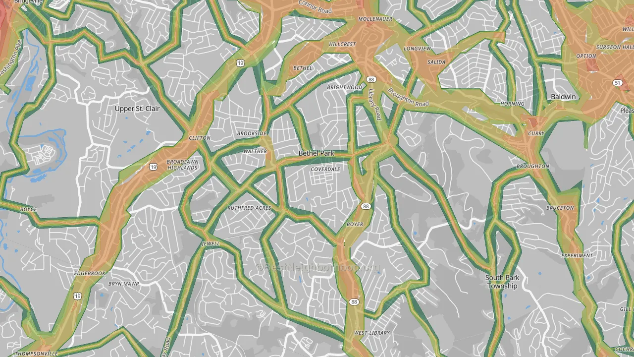 Bethel Park, PA Map of Noise Levels in Bethel Park