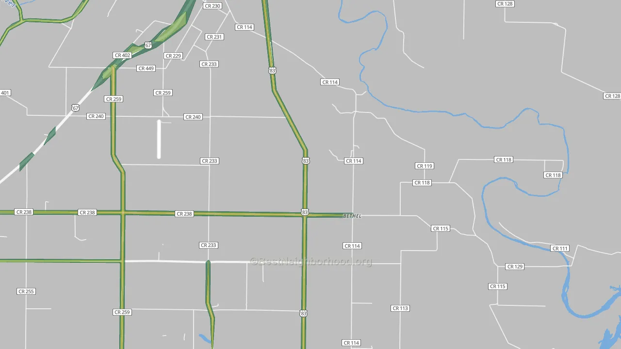Bethel, TX Map of Noise Levels in Bethel