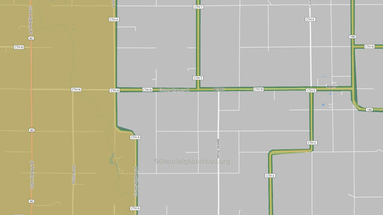 Bethel, WI Map of Noise Levels in Bethel