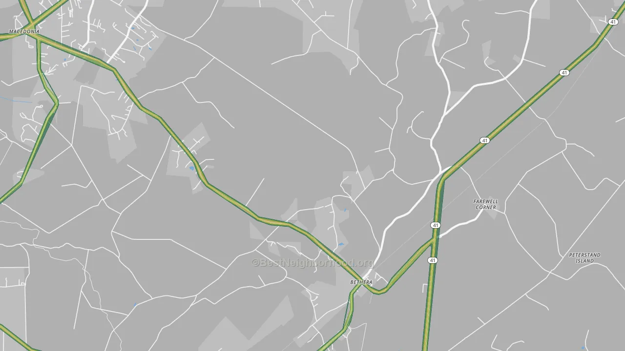 Bethera, SC Map of Noise Levels in Bethera