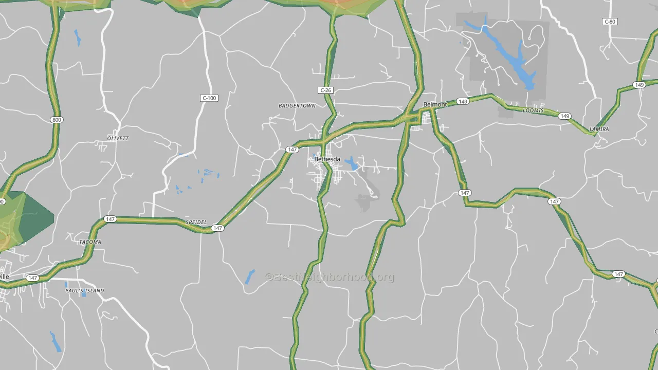 Bethesda, OH Map of Noise Levels in Bethesda