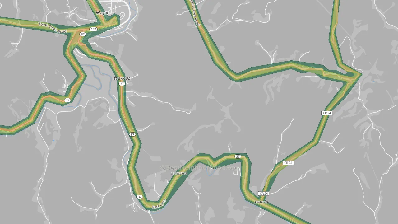 Bethesda, WV Map of Noise Levels in Bethesda