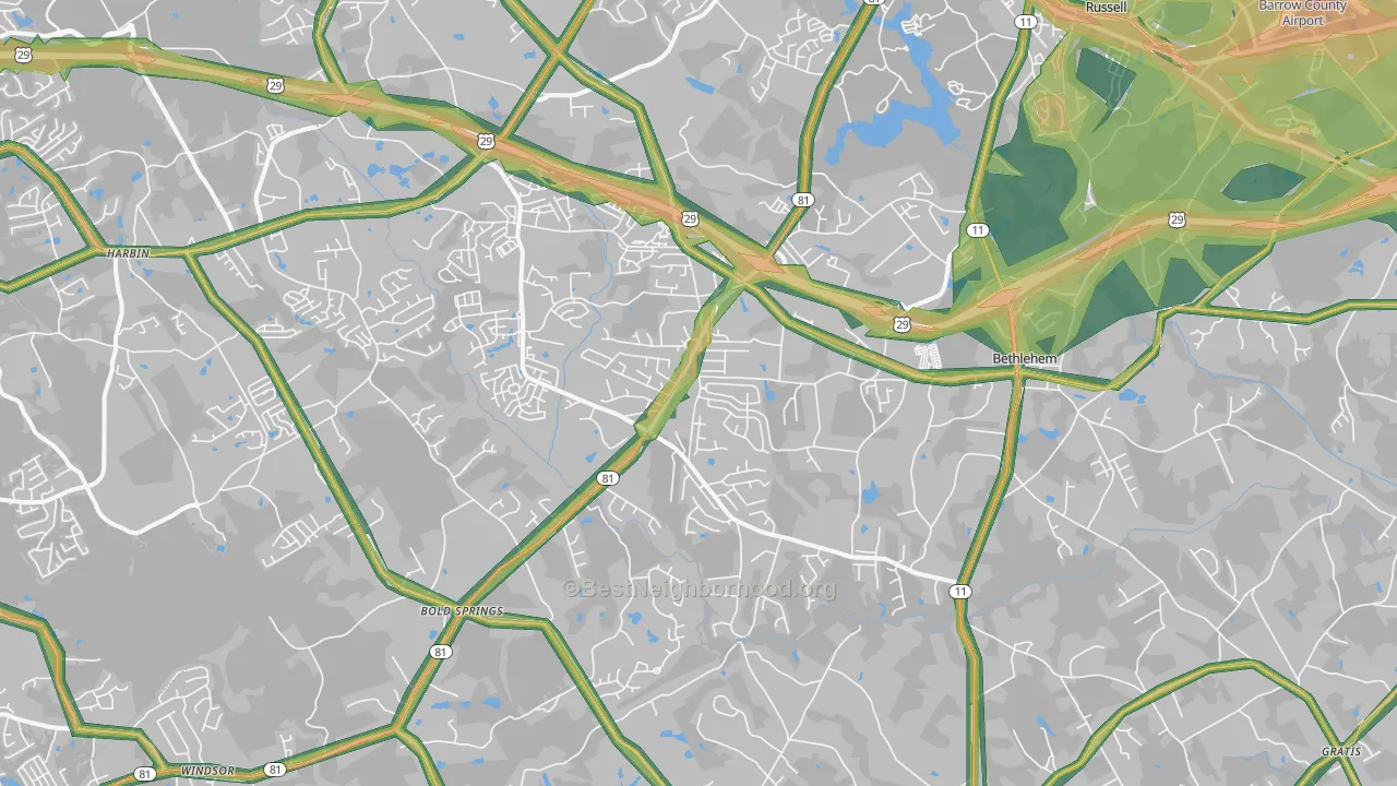 Bethlehem, GA Map of Noise Levels in Bethlehem