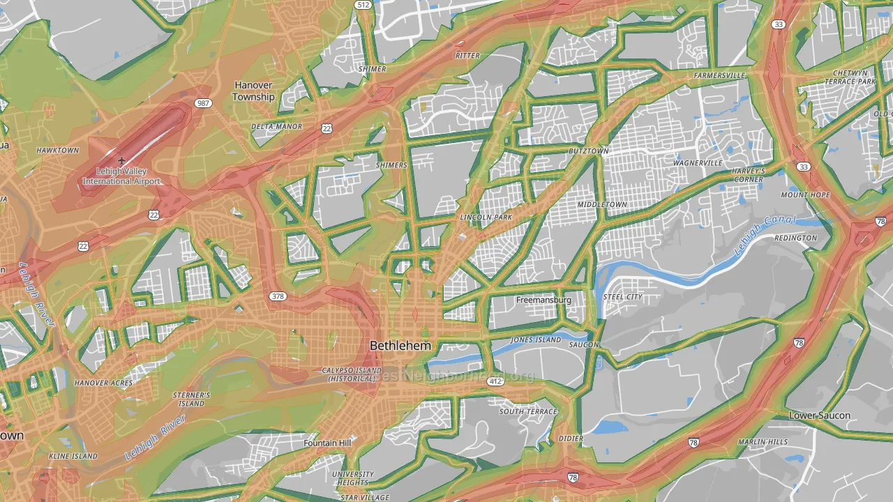 Bethlehem, PA Map of Noise Levels in Bethlehem