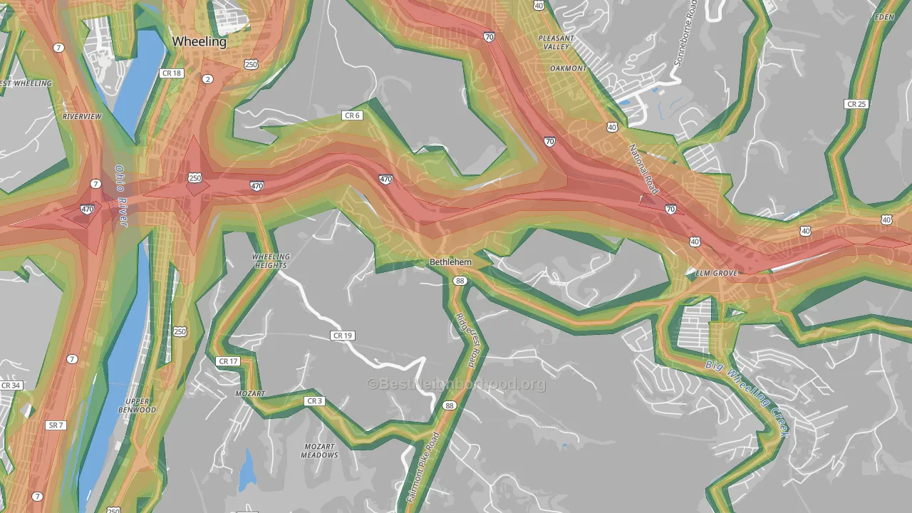 Bethlehem, WV Map of Noise Levels in Bethlehem