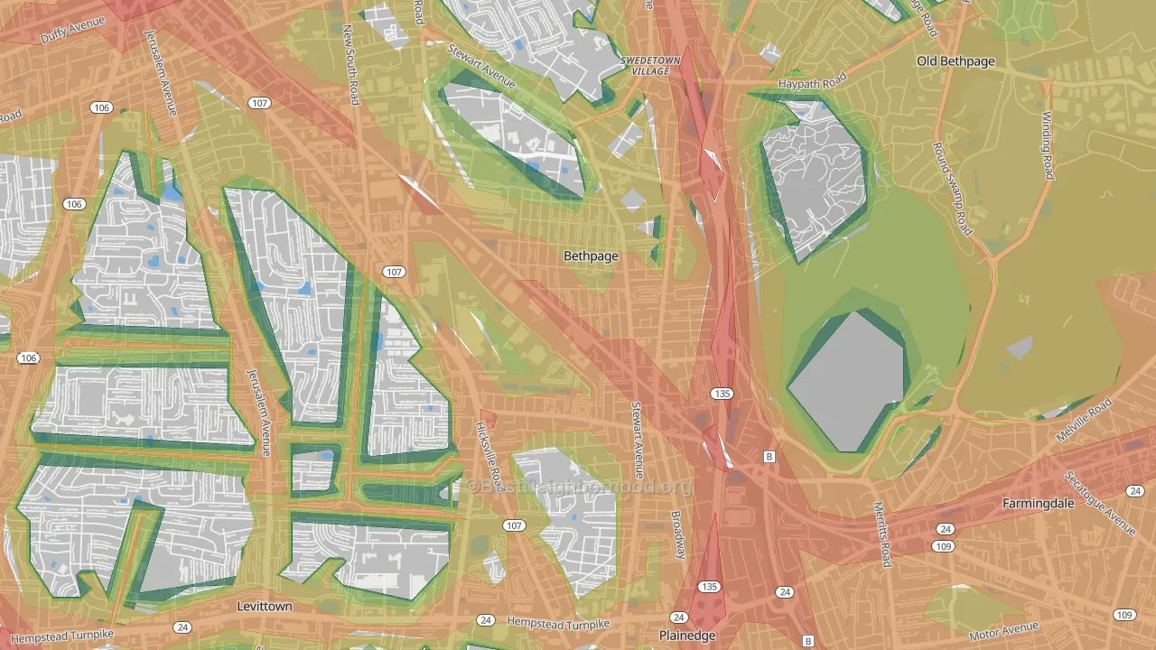 Bethpage, NY Map of Noise Levels in Bethpage