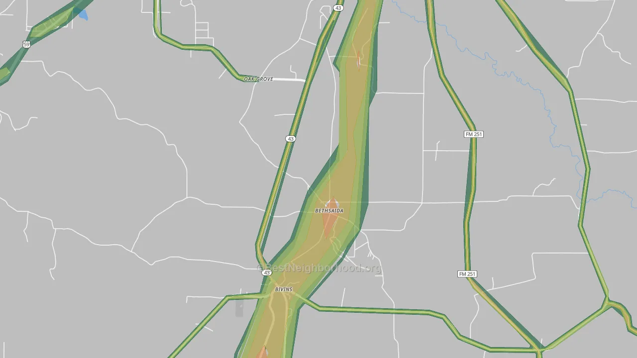 Bethsaida, TX Map of Noise Levels in Bethsaida