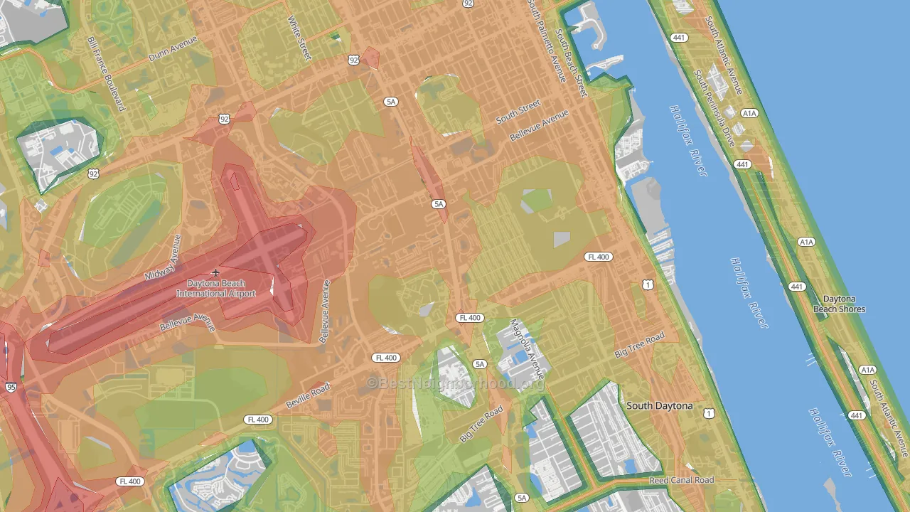 Bethune Grant, Daytona Beach, FL Map of Noise Levels in Bethune Grant