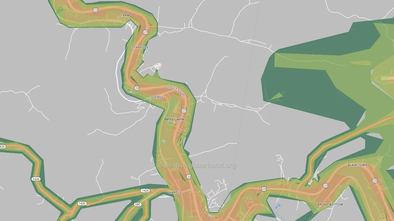 Betsy Layne, KY Map of Noise Levels in Betsy Layne