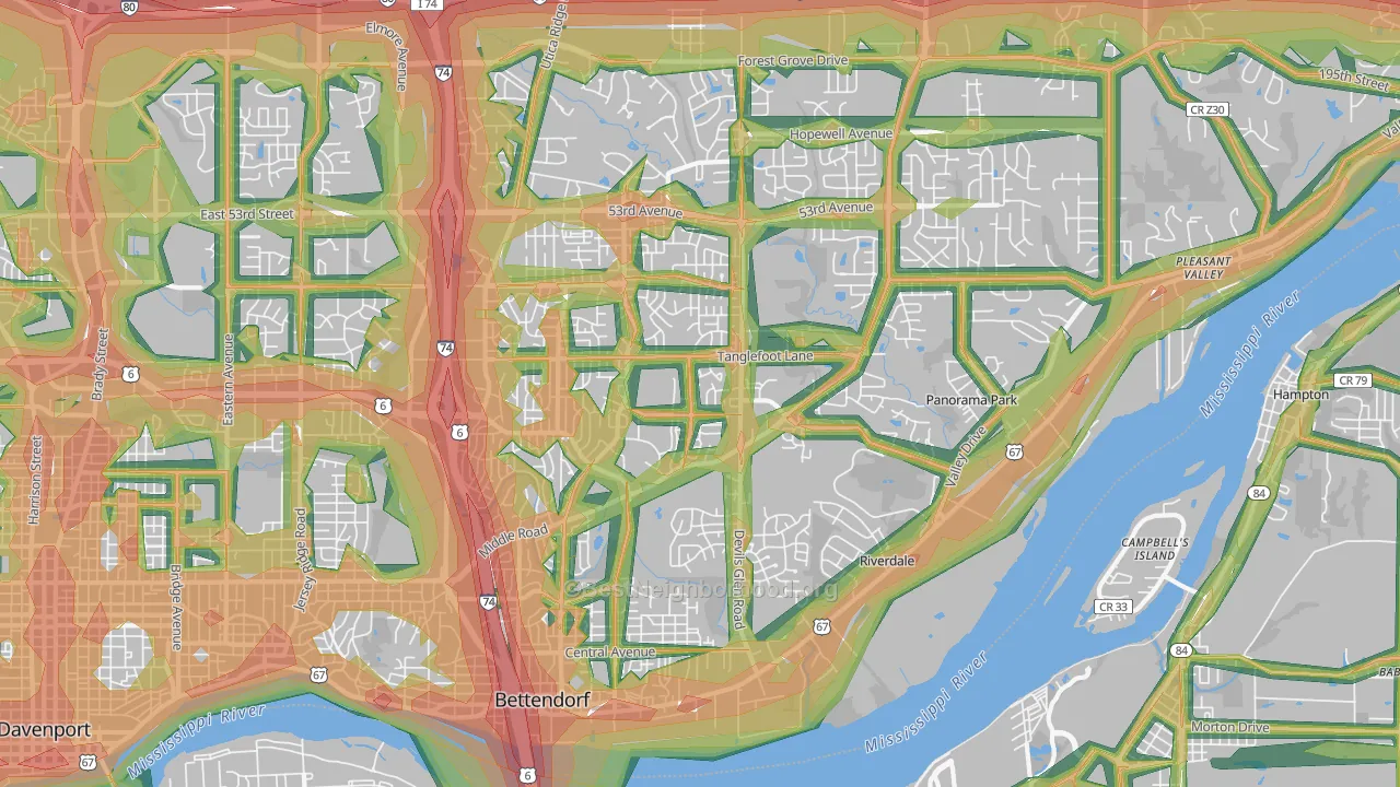 Bettendorf, IA Map of Noise Levels in Bettendorf