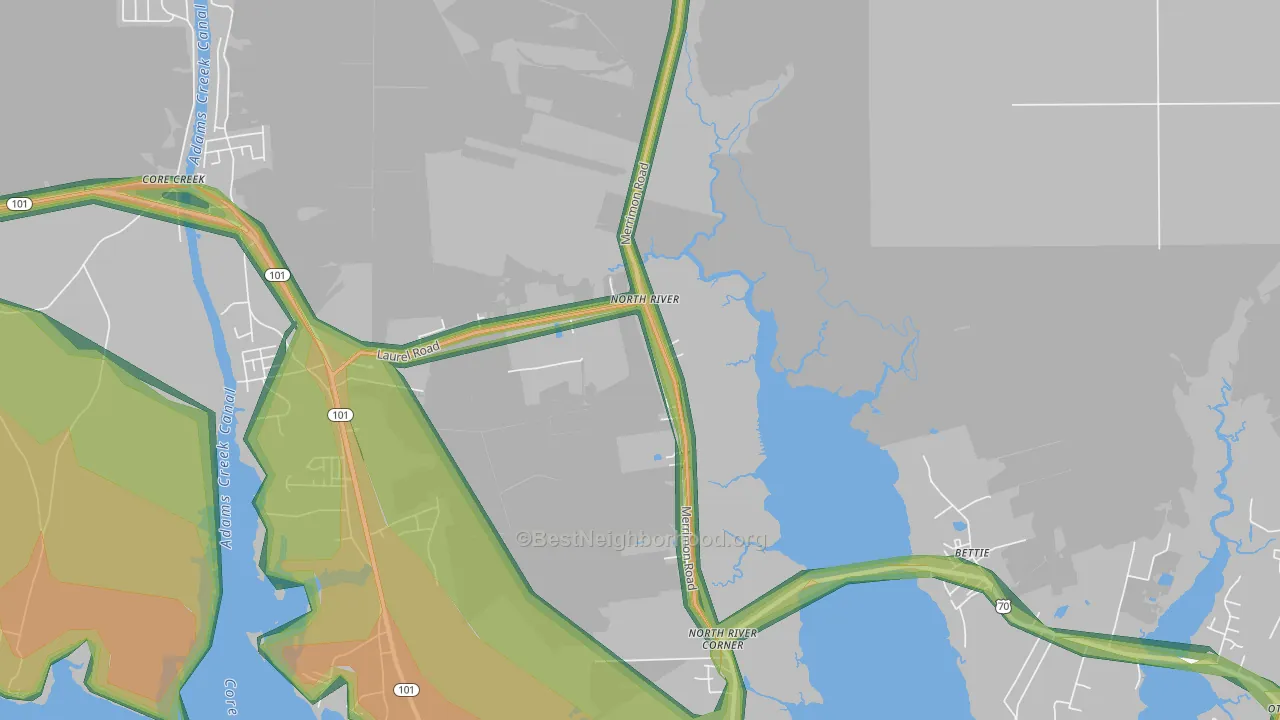 Bettie, NC Map of Noise Levels in Bettie