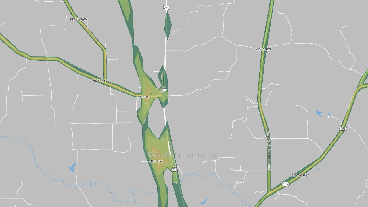 Bettie, TX Map of Noise Levels in Bettie