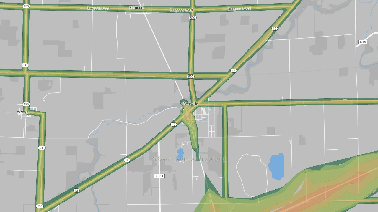Bettsville, OH Map of Noise Levels in Bettsville