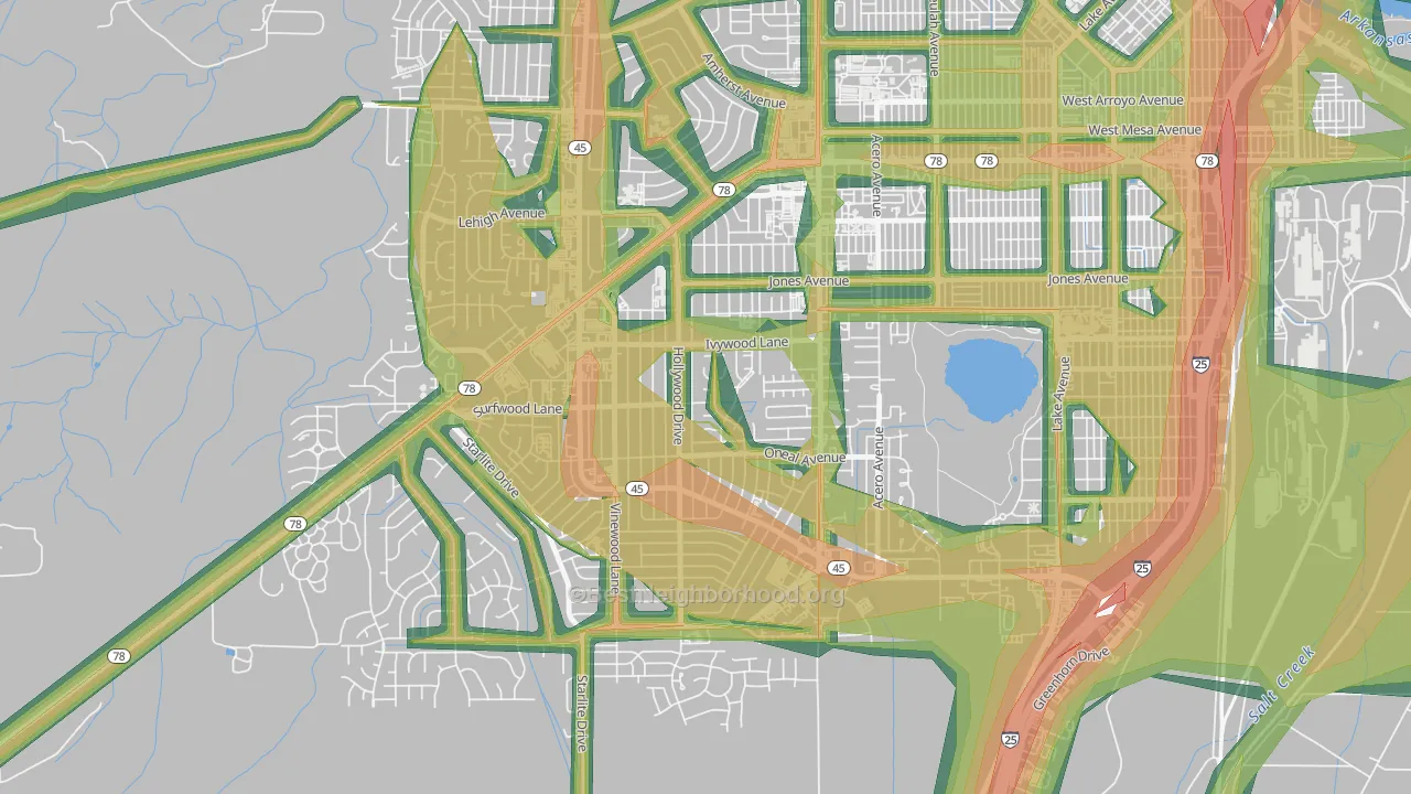 Beulah Heights, Pueblo, CO Map of Noise Levels in Beulah Heights