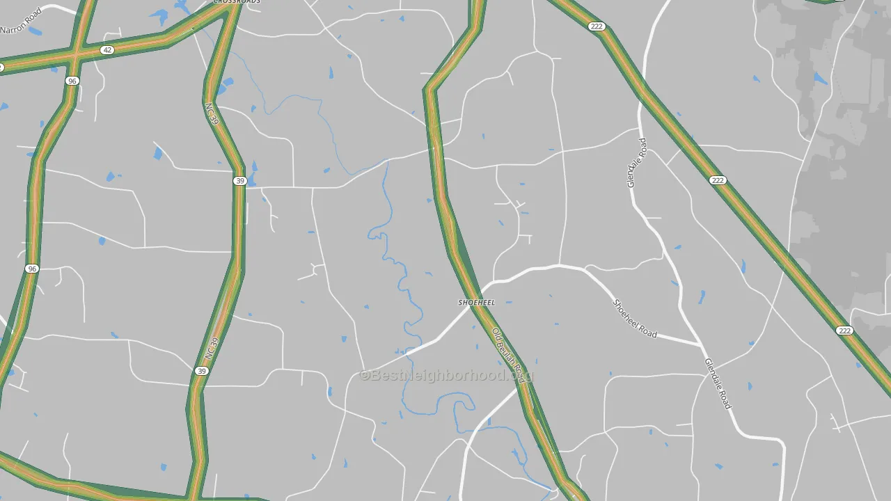 Beulahtown, NC Map of Noise Levels in Beulahtown