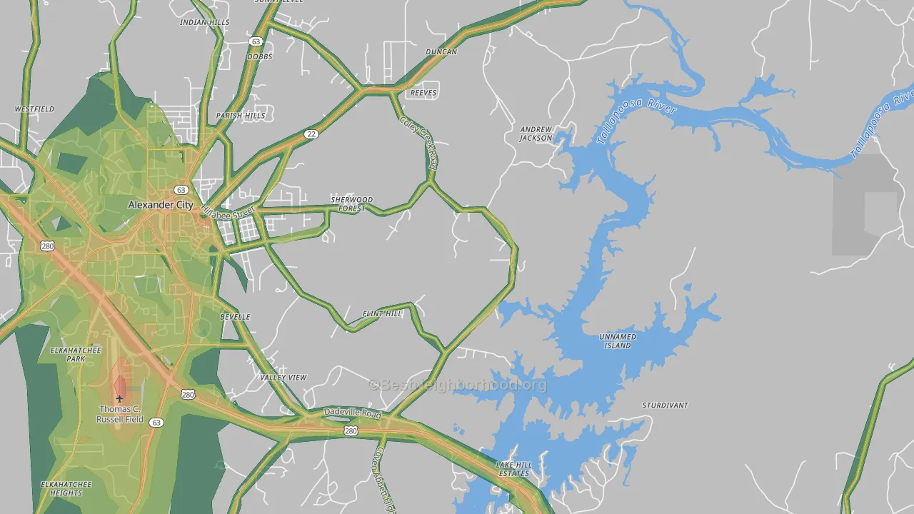 Bevelle, AL Map of Noise Levels in Bevelle