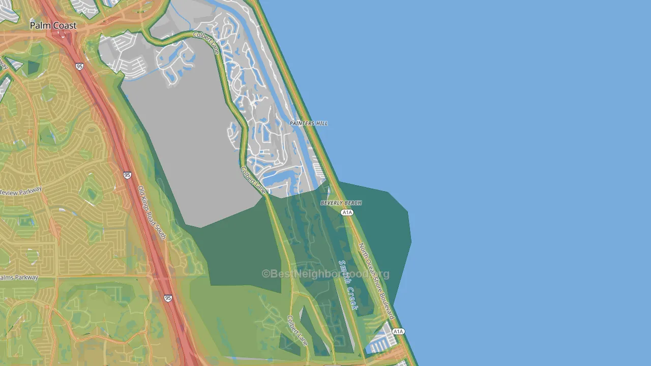 Beverly Beach, FL Map of Noise Levels in Beverly Beach