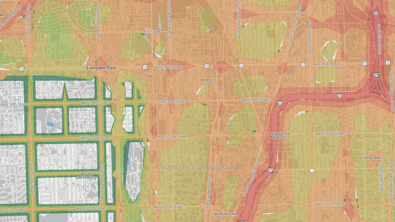 Beverly, Chicago, IL Map of Noise Levels in Beverly