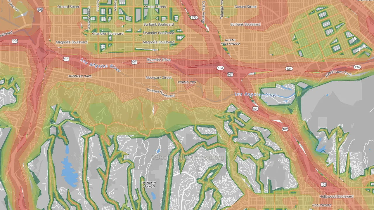 Beverly Glen, Studio City, CA Map of Noise Levels in Beverly Glen