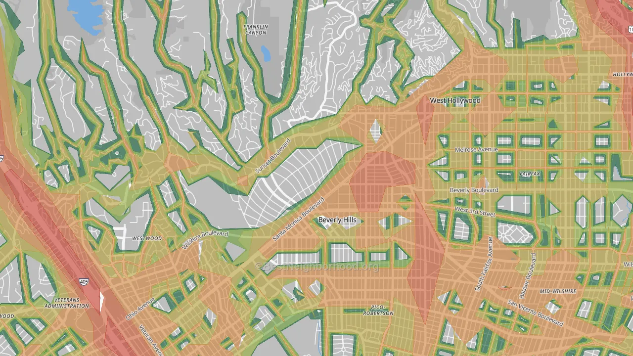 Beverly Hills, CA Map of Noise Levels in Beverly Hills