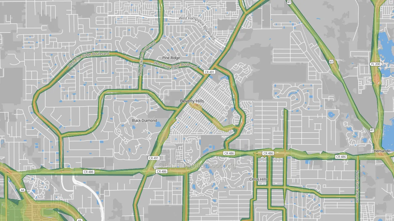 Beverly Hills, FL Map of Noise Levels in Beverly Hills
