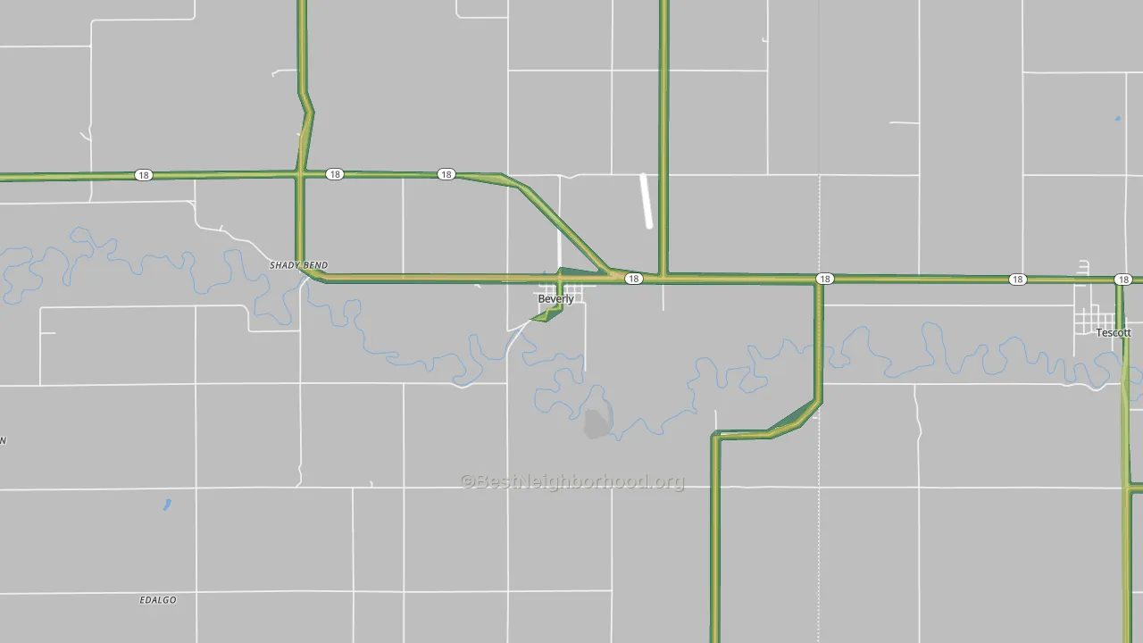 Beverly, KS Map of Noise Levels in Beverly